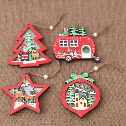 Christmas Decorations Hollow Wooden Pendant