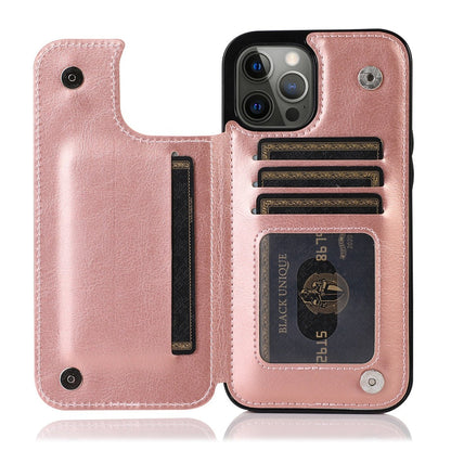 Solid Color Double Buckle Mobile Phone Leather Case