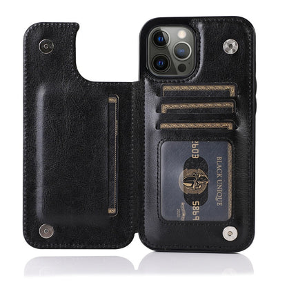 Solid Color Double Buckle Mobile Phone Leather Case