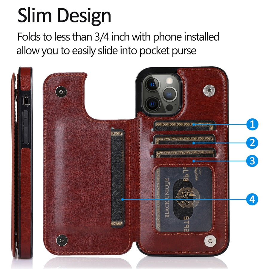 Solid Color Double Buckle Mobile Phone Leather Case